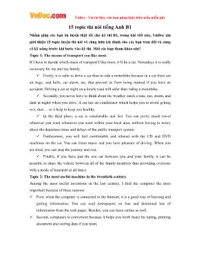 15 Topic thi nói tiếng Anh B1